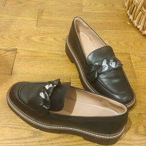 Nordstrom Black Leather Loafers with Knot Accent